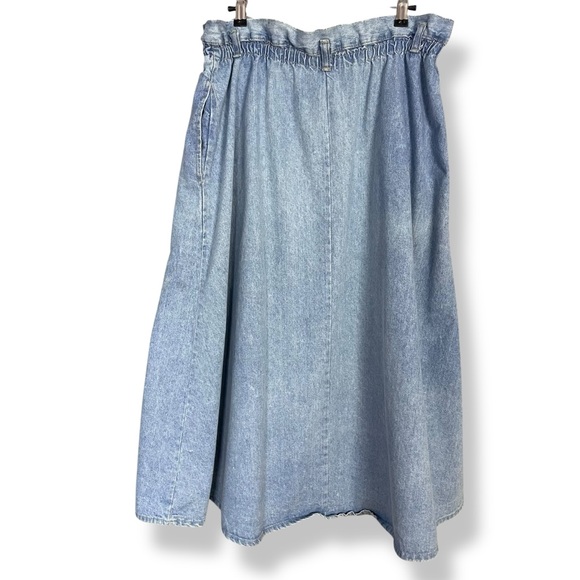 Vintage Denim Skirt Women Plus Size Elastic Waistband FLAWS Faded Blue Midi Jean - Picture 2 of 16